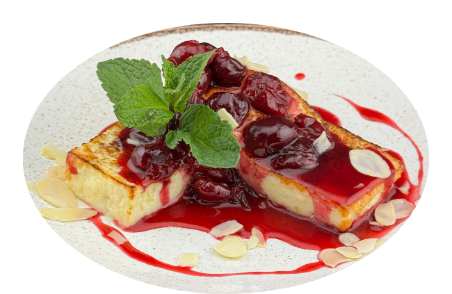 Сыр халуми с вишневым соусом и миндальными лепестками рис.1